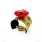 Tribute to Frida Kahlo "She Wore Red Flowers" Brass & Glass Cuff with Clasp