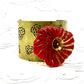 Tribute to Frida Kahlo "She Wore Red Flowers" Brass & Glass Cuff with Clasp