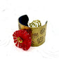 Tribute to Frida Kahlo "She Wore Red Flowers" Brass & Glass Cuff with Clasp