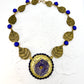 Tribute to Frida Kahlo "La Casa Azul' Brass & Glass Statement Necklace with Pierced Images on Reverse