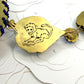 Tribute to Frida Kahlo "La Casa Azul' Brass & Glass Statement Necklace with Pierced Images on Reverse