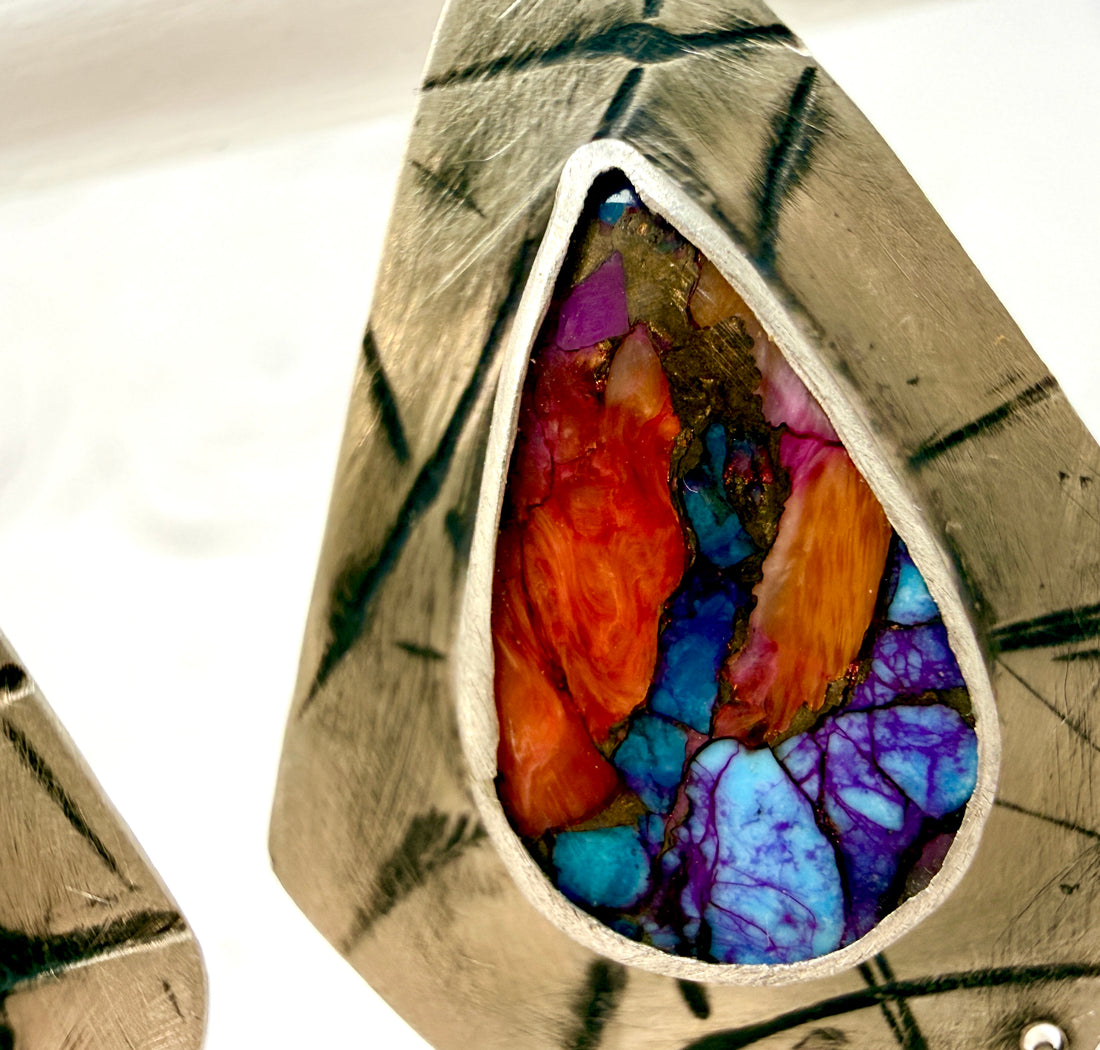 Tribute to Frida Kahlo Colorful Kingman Turquoise Sterling Silver Earrings