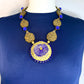 Tribute to Frida Kahlo "La Casa Azul' Brass & Glass Statement Necklace with Pierced Images on Reverse