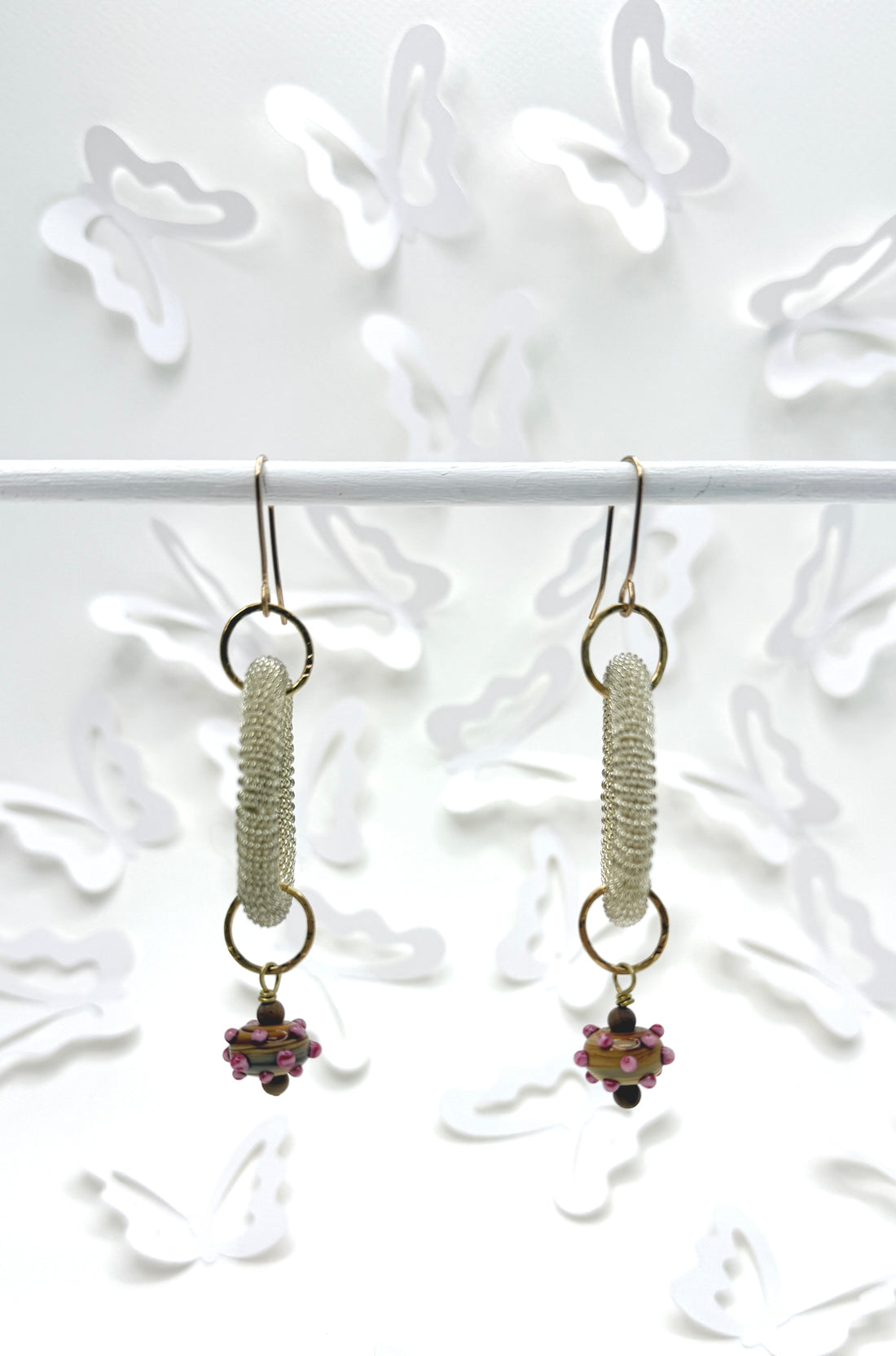 Tribute to Dolly Parton Large Iridescent Wire-Wrapped Hoop and Lampwork Bead Earrings