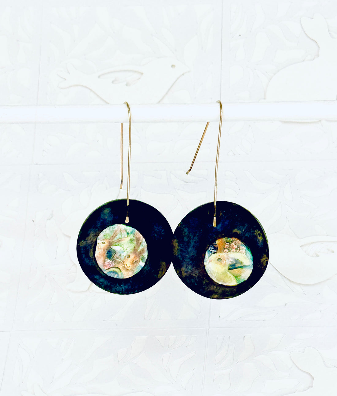 Tribute to Women of Craft Vintage Bakelite Button & Brass Earrings (REVERSIBLE)