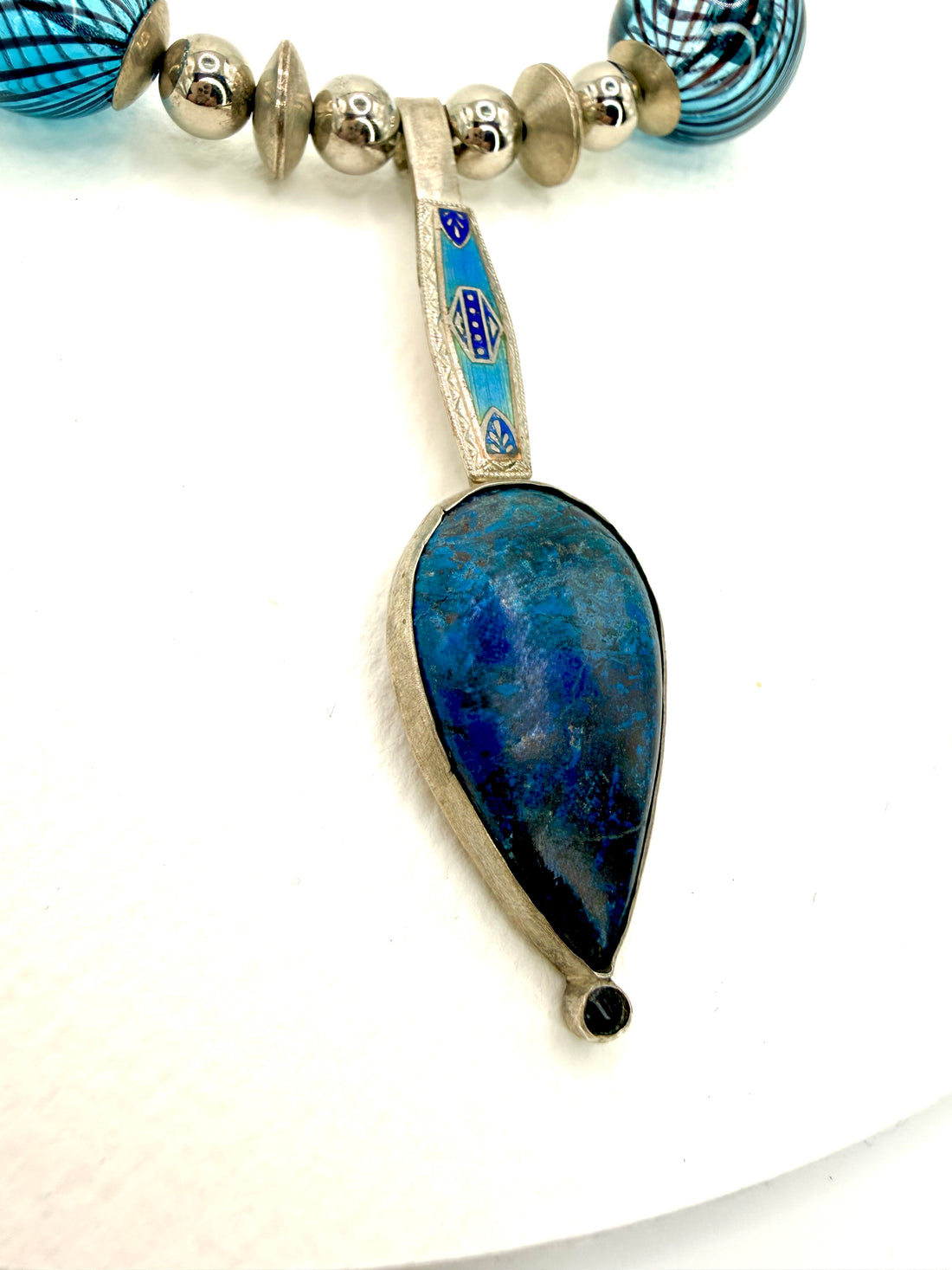 Tribute to Women of Craft Silver, Blue Chrysocolla, Vintage Enameled Necklace