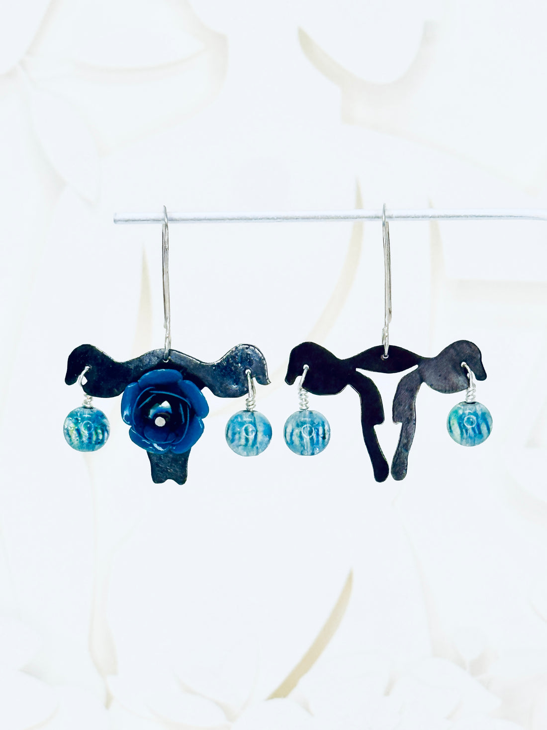 Tribute to RBG "My Body My Choice" Recycled Copper & Blue Flower Uterus Earrings