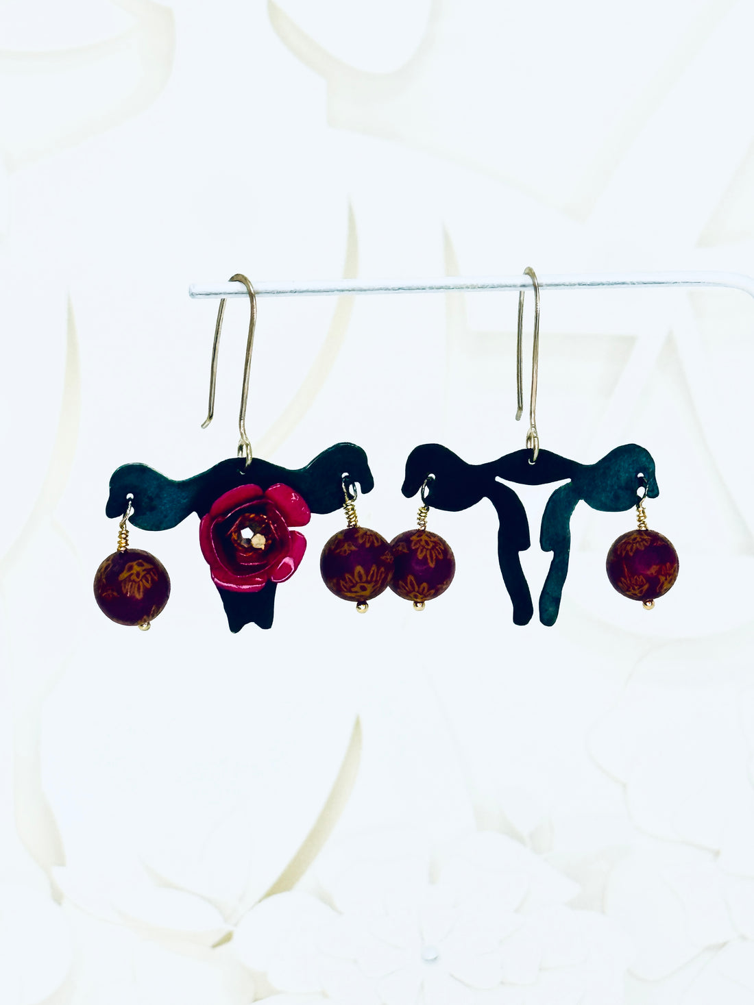 Tribute to RBG "My Body My Choice" Recycled Copper & Pink Flower Uterus Earrings