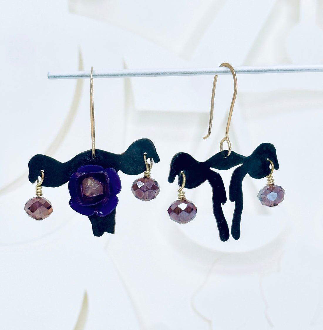 Tribute to RBG "My Body My Choice" Recycled Copper & Purple Flower Uterus Earrings