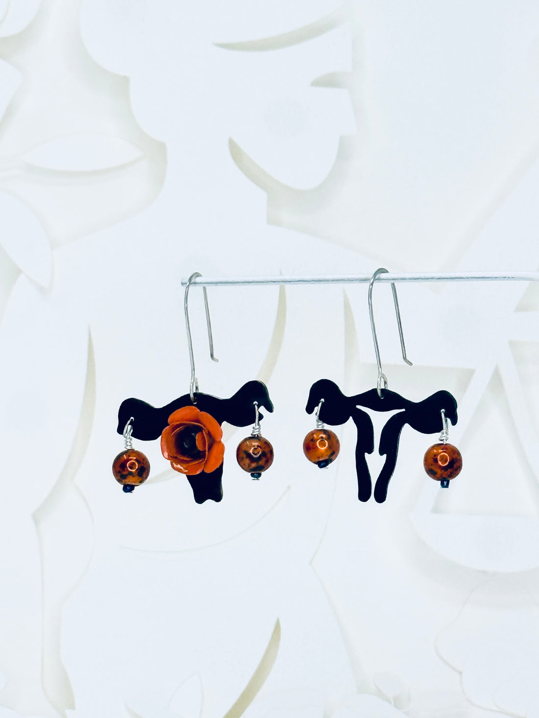 Tribute to RBG "My Body My Choice" Recycled Copper & Orange Flower Uterus Earrings