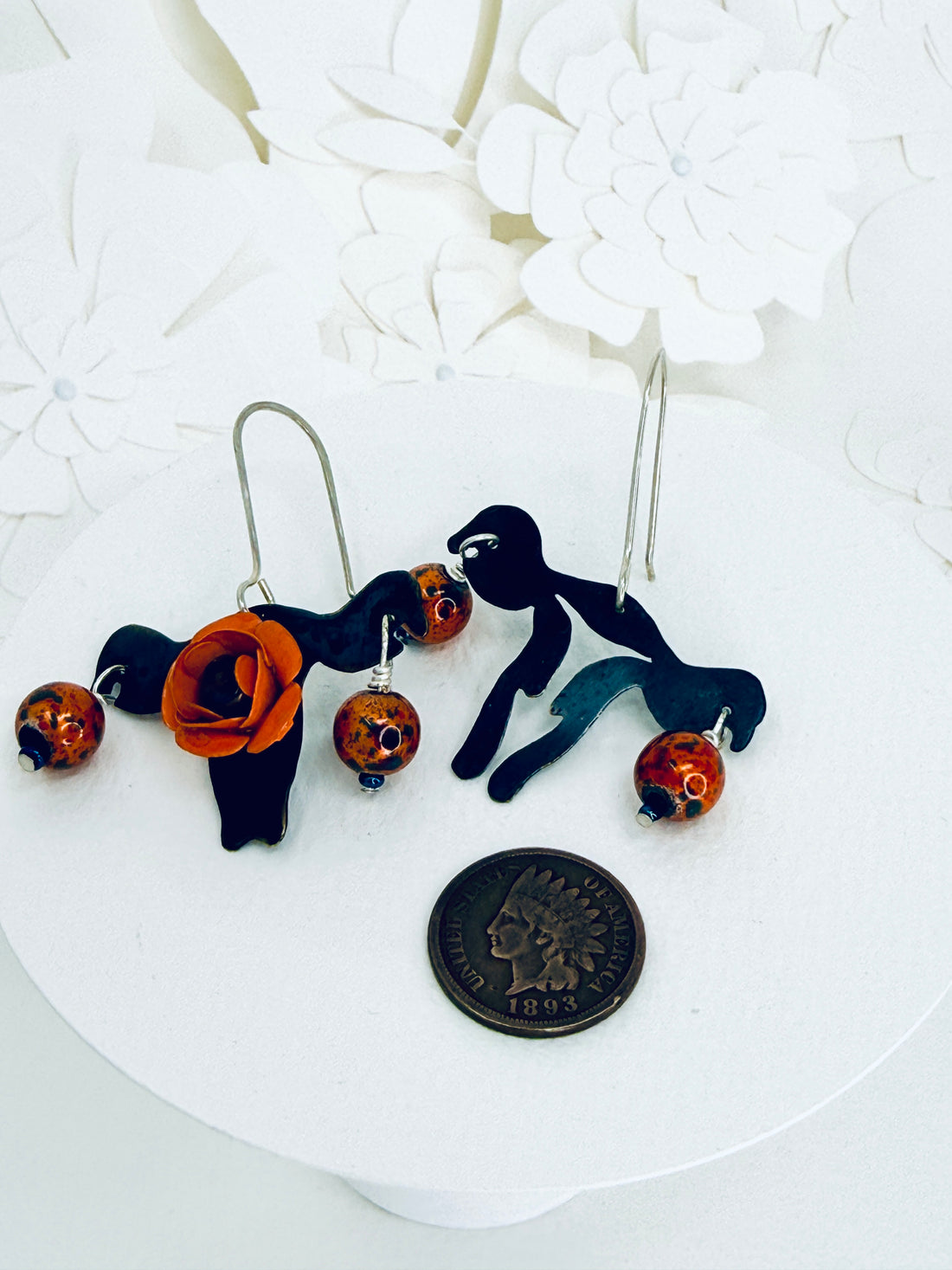 Tribute to RBG "My Body My Choice" Recycled Copper & Orange Flower Uterus Earrings
