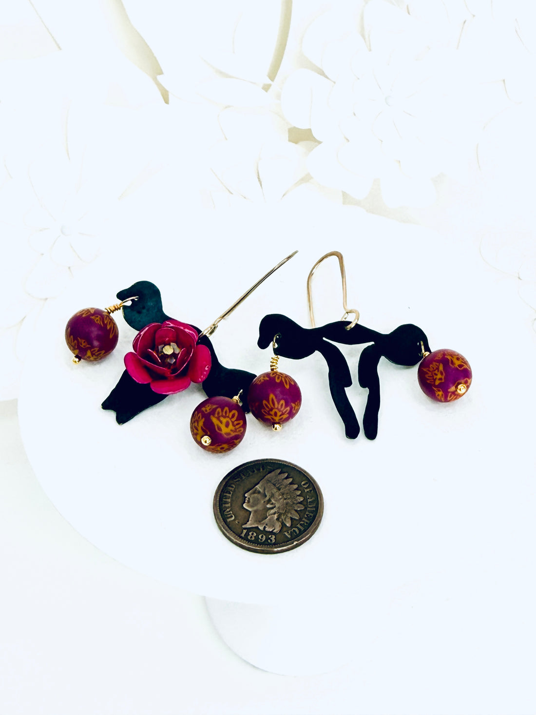 Tribute to RBG "My Body My Choice" Recycled Copper & Pink Flower Uterus Earrings