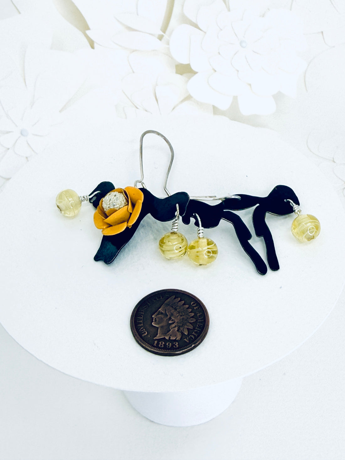 Tribute to RBG "My Body My Choice" Recycled Copper & Yellow Flower Uterus Earrings