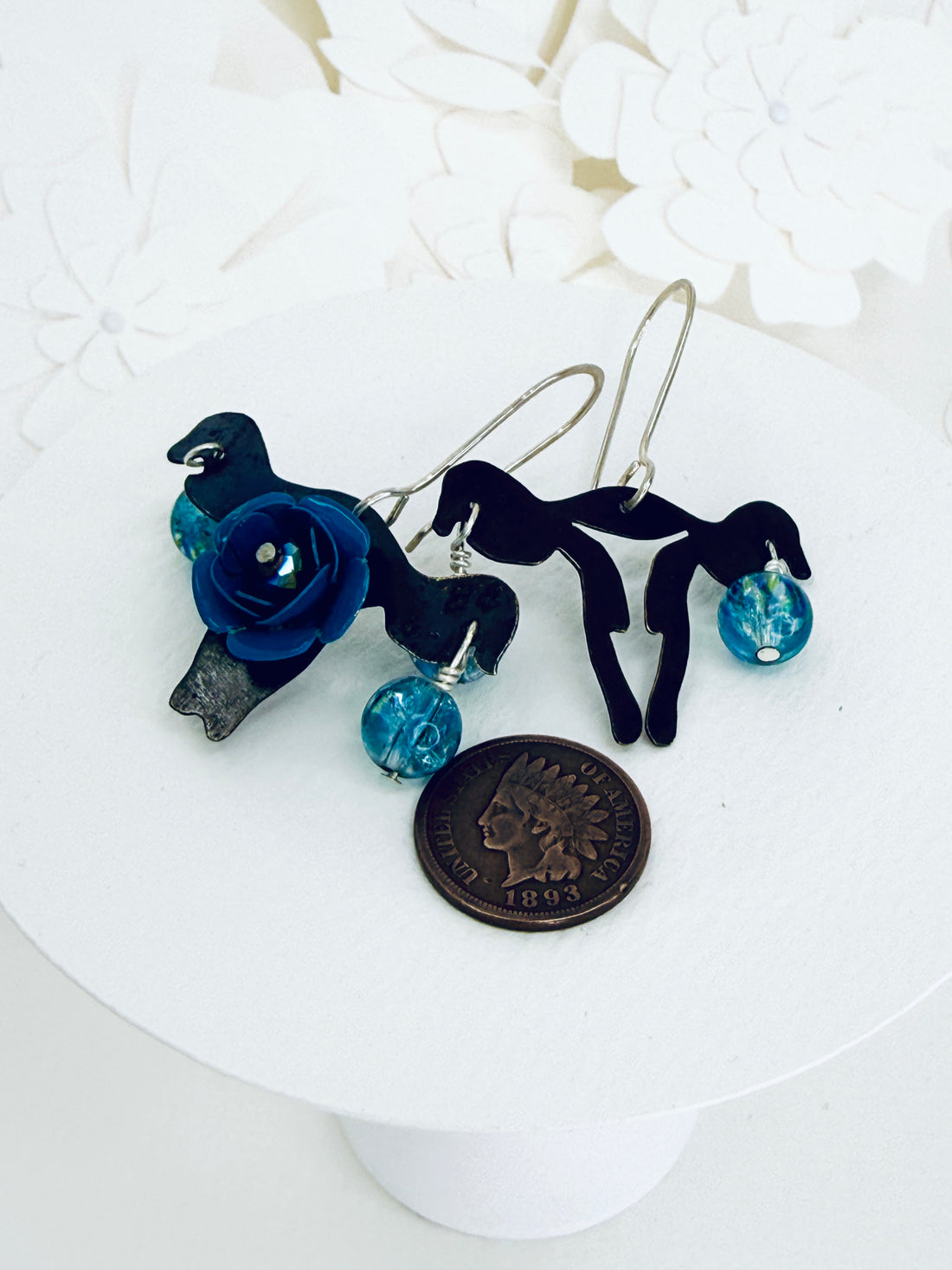 Tribute to RBG "My Body My Choice" Recycled Copper & Blue Flower Uterus Earrings