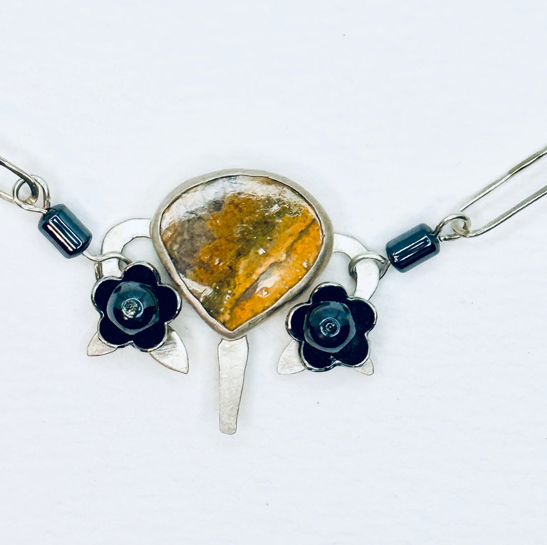 Tribute to RBG "My Body My Choice" Bumblebee Jasper, Hematite, Sterling Uterus Necklace