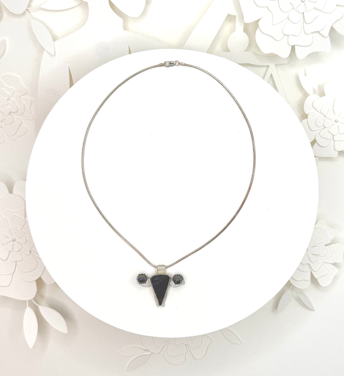 Tribute to RBG "My Body My Choice" Boulder Opal, Pearl, & Silver Uterus Necklace