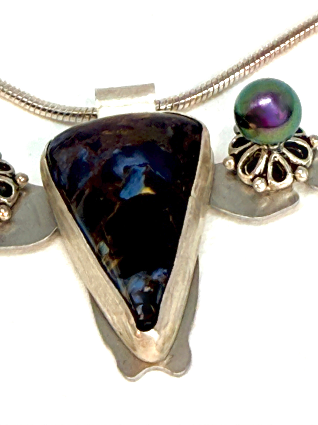 Tribute to RBG "My Body My Choice" Boulder Opal, Pearl, & Silver Uterus Necklace