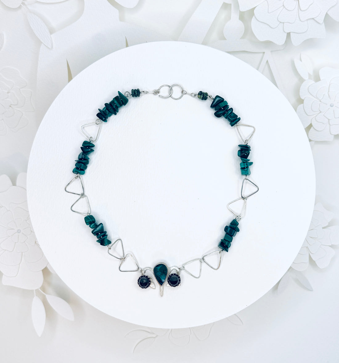 Tribute to RBG "My Body My Choice" Malachite & Sterling Silver Uterus Necklace