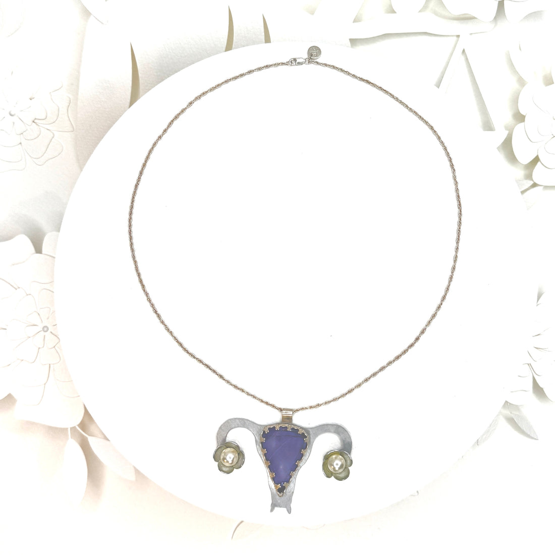 Tribute to RBG "My Body My Choice" Purple Hyacinth Jasper, Steel, Silver Uterus Necklace