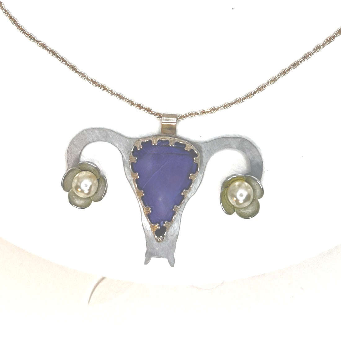 Tribute to RBG "My Body My Choice" Purple Hyacinth Jasper, Steel, Silver Uterus Necklace