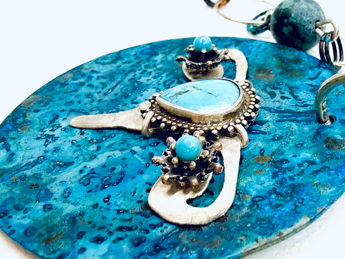 Tribute to RBG "My Body My Choice" Turquoise, Copper, Silver Uterus Necklace