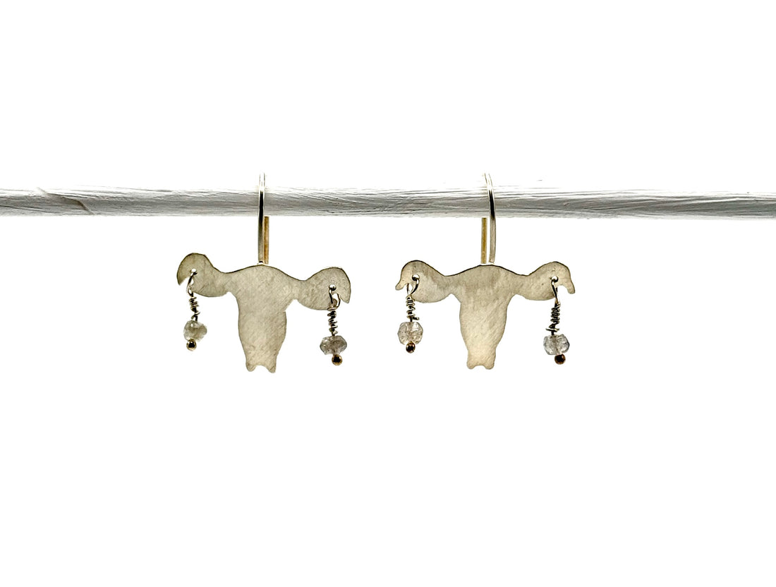 Tribute to RBG "My Body My Choice" Sterling Silver and Dangling Labradorite Earrings