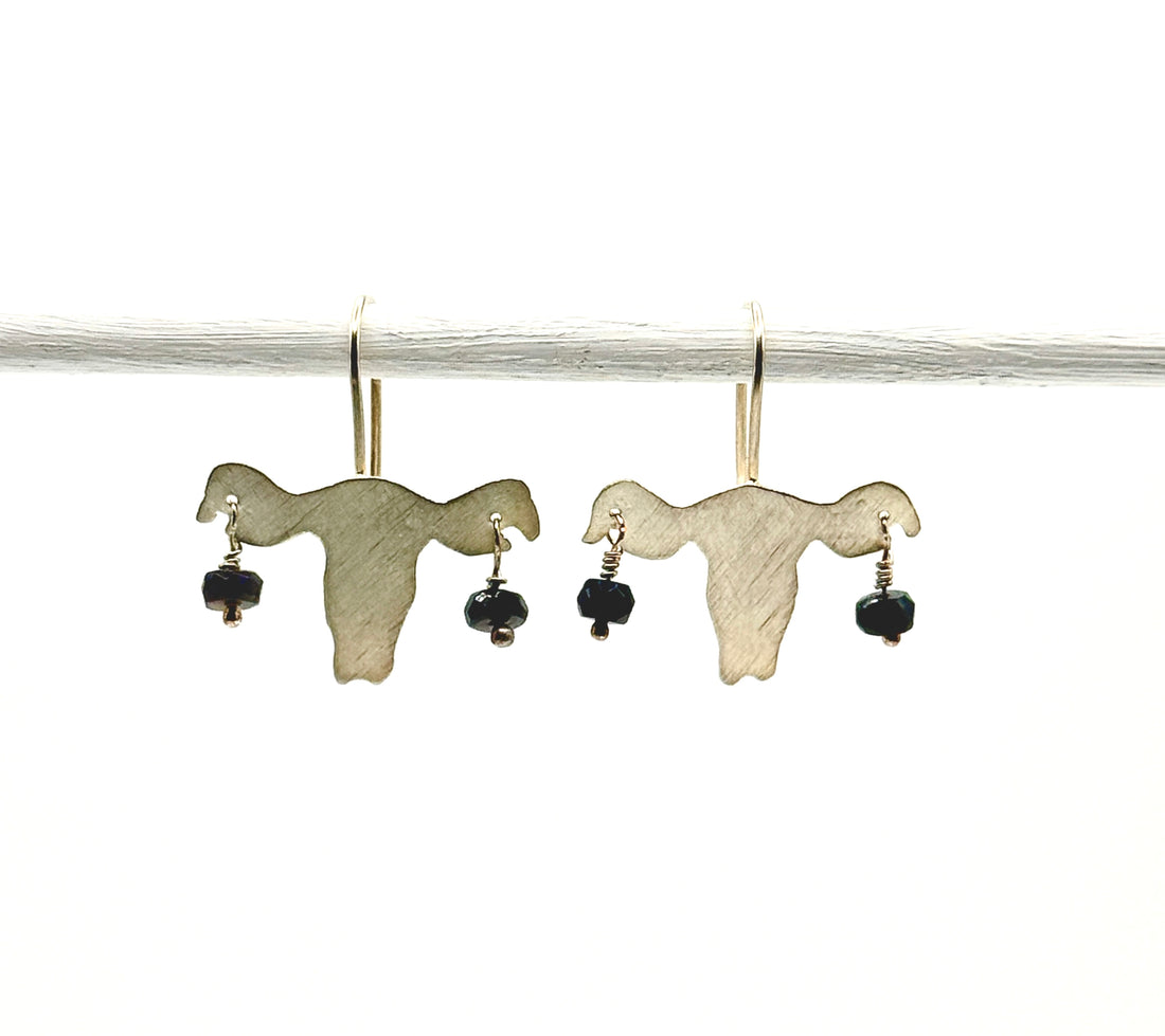 Tribute to RBG "My Body My Choice" Sterling Silver and Dangling Black Opal Earrings