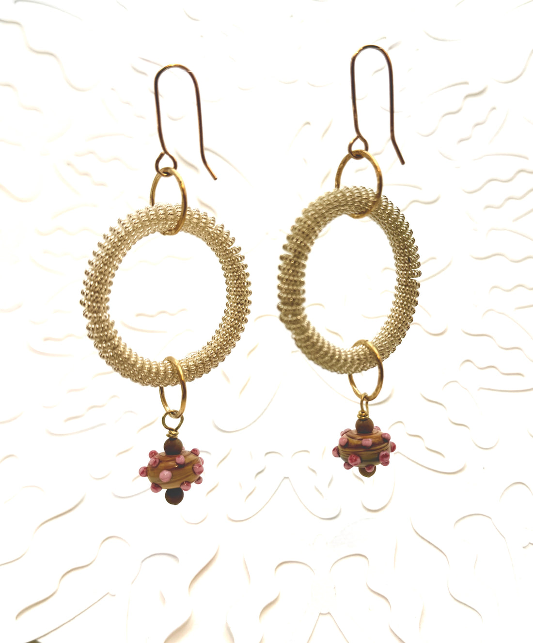 Tribute to Dolly Parton Large Iridescent Wire-Wrapped Hoop and Lampwork Bead Earrings