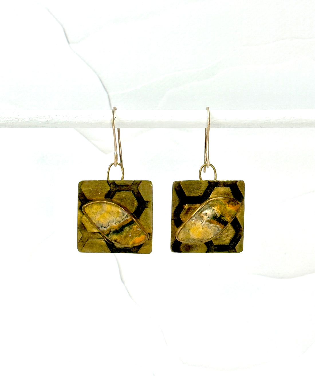 The Nature Collection, Bumblebee Jasper and Brass Honeycomb Earrings