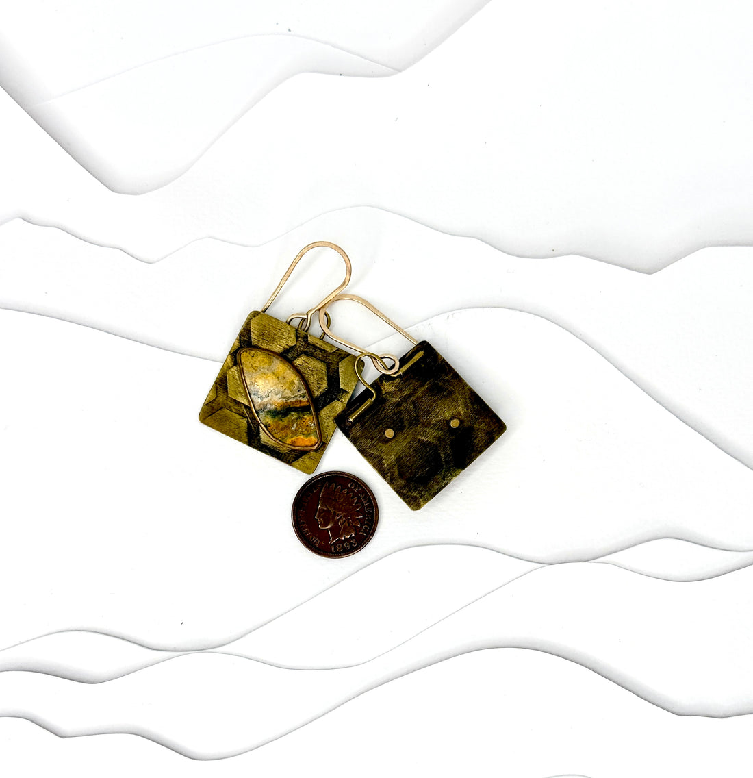 The Nature Collection, Bumblebee Jasper and Brass Honeycomb Earrings