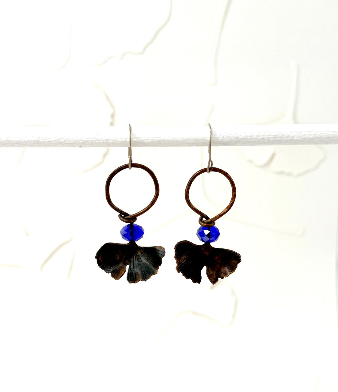 Resilience of the Ginkgo Hand Engraved Copper and Cobalt Blue Faceted Bead Earrings