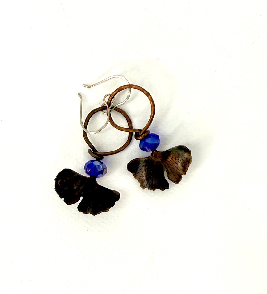 Resilience of the Ginkgo Hand Engraved Copper and Cobalt Blue Faceted Bead Earrings