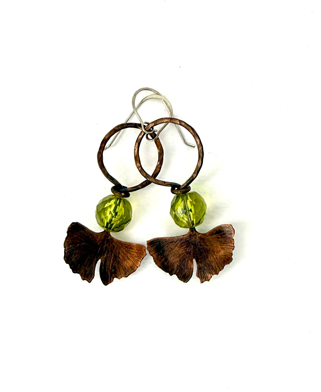 Resilience of the Ginkgo Hand Engraved Copper and Peridot Bead Earrings