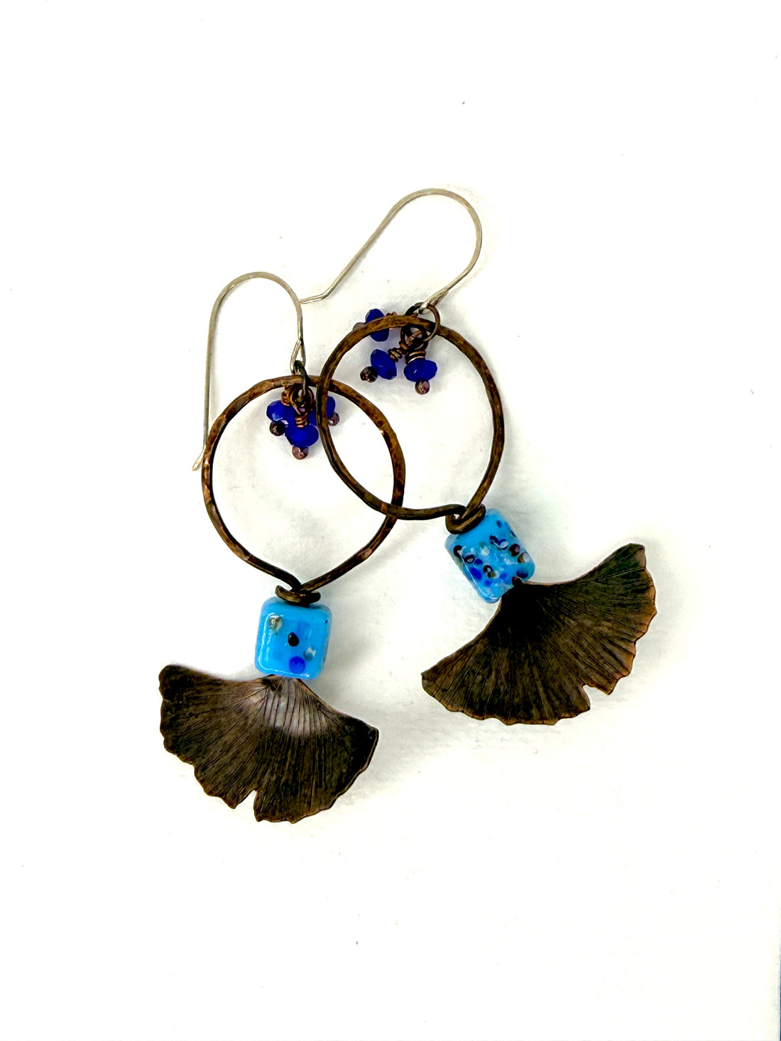 Resilience of the Ginkgo Hand Engraved Copper and Turquoise Glass Bead Earrings