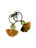 Resilience of the Ginkgo Engraved, Flame Patina Copper & Multicolor Bead Earrings