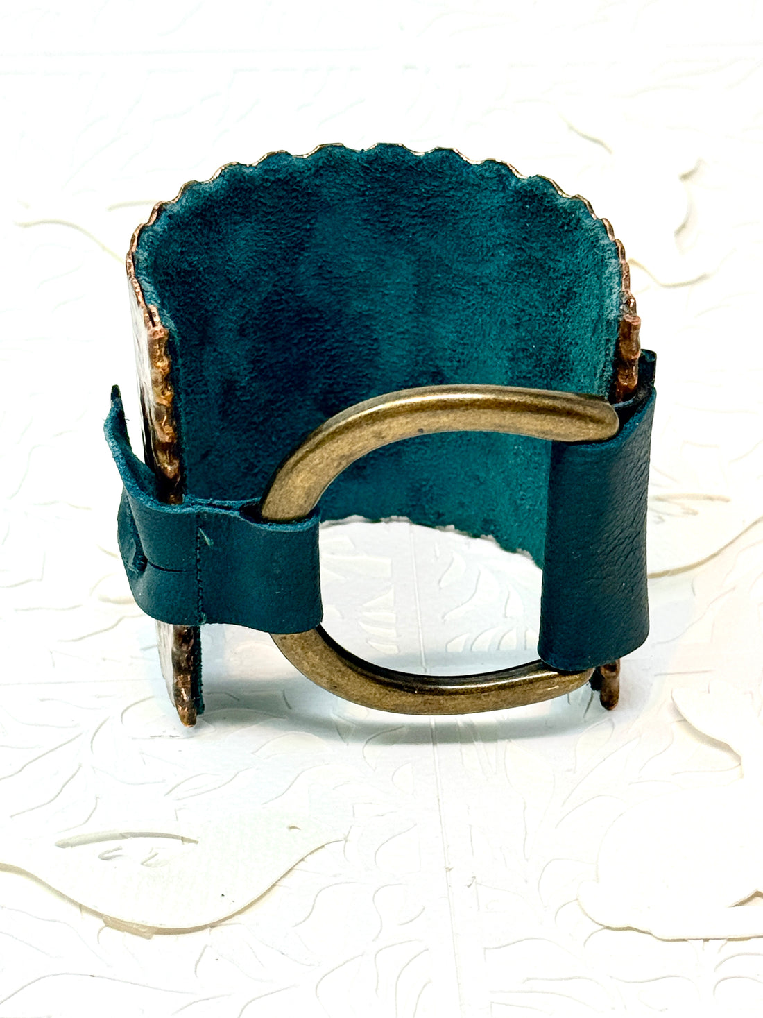 Tribute to Women of Craft Hammered Copper & Azurite Chrysocolla Suede-Lined Cuff