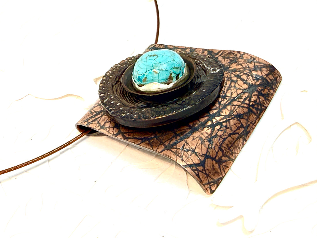 Tribute to Women of Craft Copper, Turquoise & Vintage Button Necklace