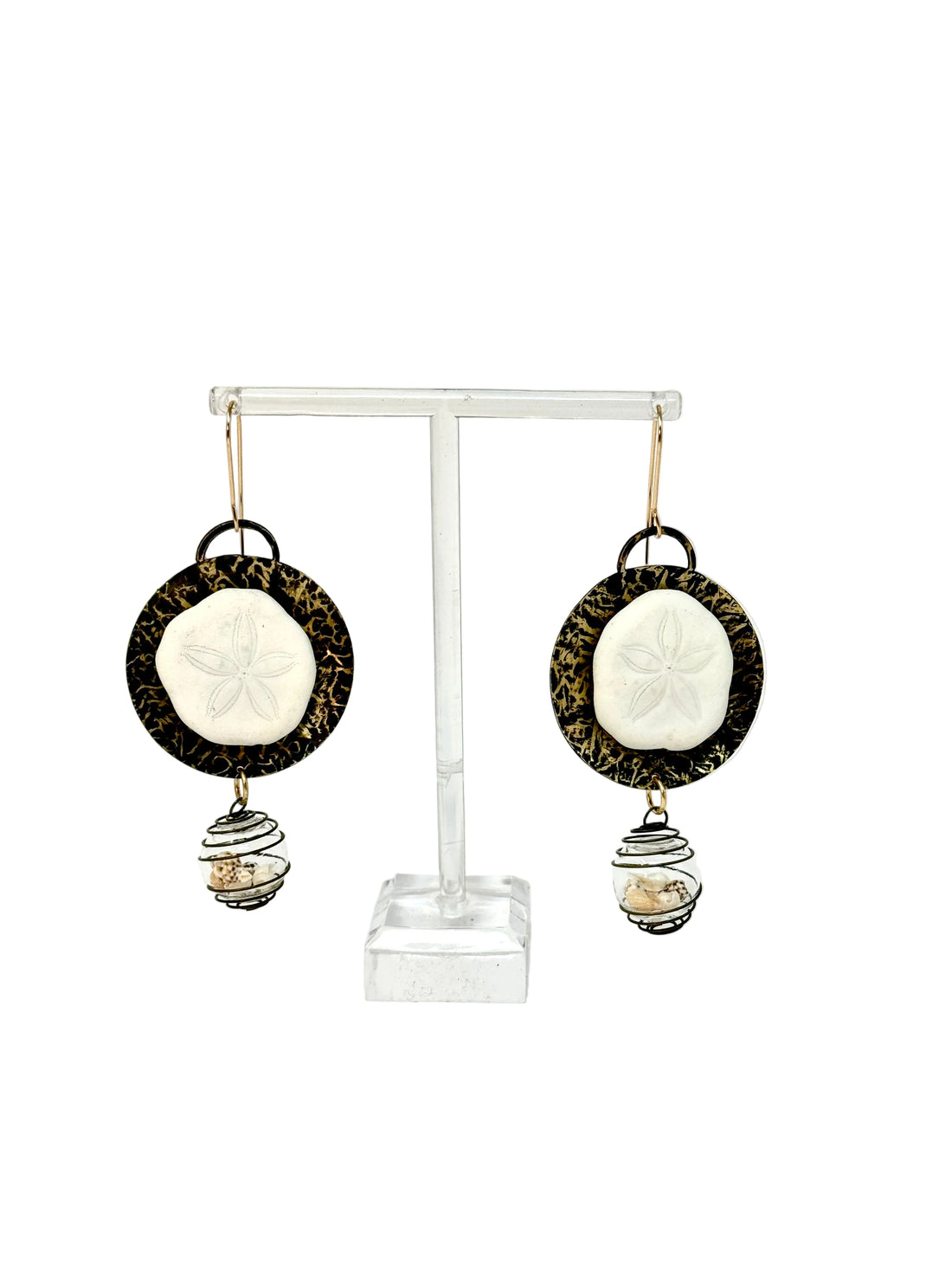 Nature Collection Sea Biscuit, Seashell, & Brass Earrings