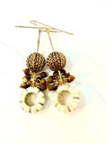 The Nature Collection Natural Sea Urchin, Brass, Woodgrain Jasper, & Vintage Bead Earrings