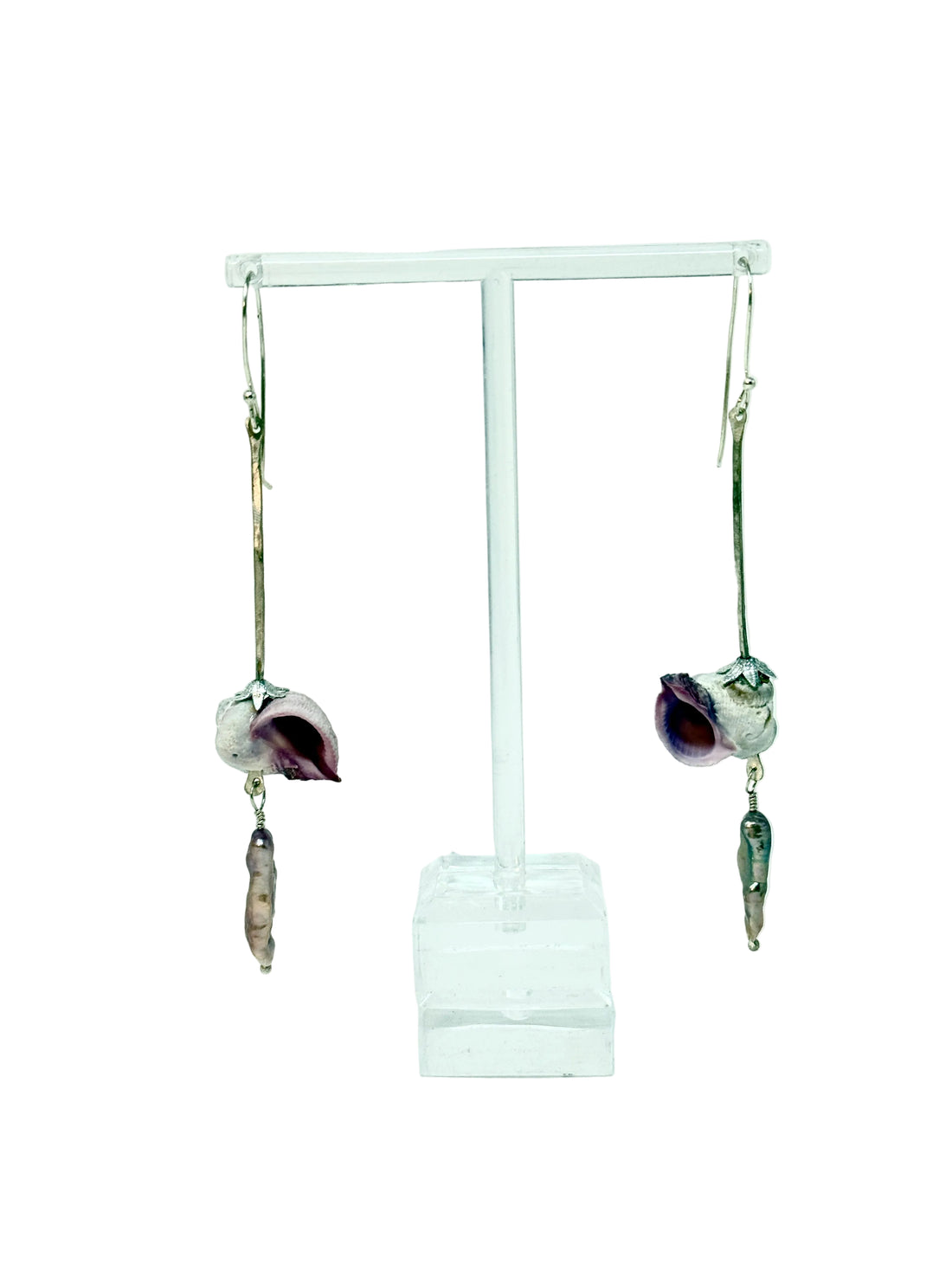 Nature Collection Violet Seashell, Lavender Biwa Pearl, & Silver Earrings