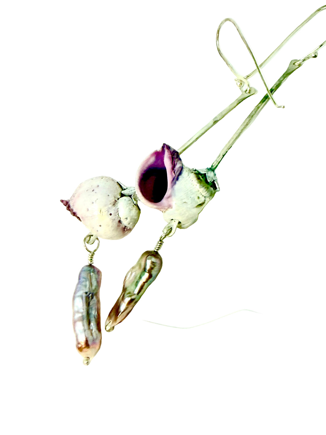 Nature Collection Violet Seashell, Lavender Biwa Pearl, & Silver Earrings