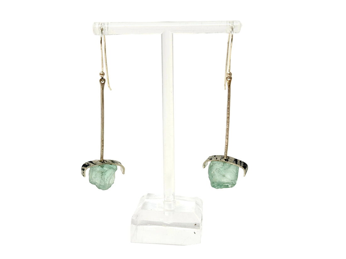 Nature Collection Sterling Silver & Aqua Glass Earrings
