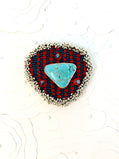 Tribute to Women of Craft Turquoise, Metallic Bead, & Handwoven Fabric Brooch